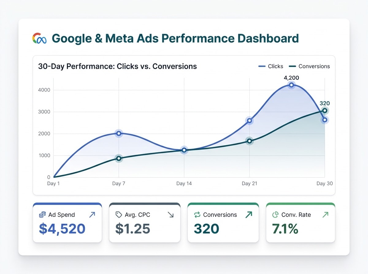 Google ve Meta reklam performansı gösterge paneli